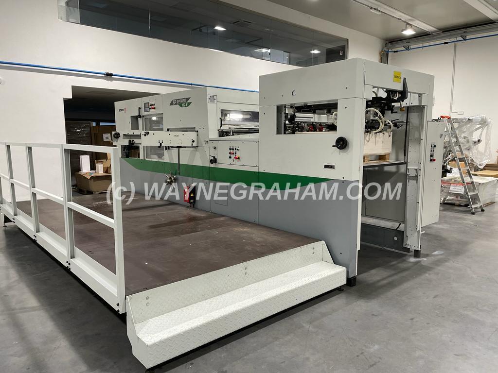 Image of used Bobst SP Evoline 102-E die cutting machine with Stripping Station, CUBE, OS and OOS Sidelays, Centerline, Continuous Delivery, Paper and Board 80-2,000gsm, Corrugated to 4mm