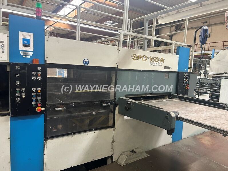 Image of a used Bobst SPO 160-A Matic die cutting machine for corrugated board with inline flexographic printing units - Year: 1994 - Ref: 32059