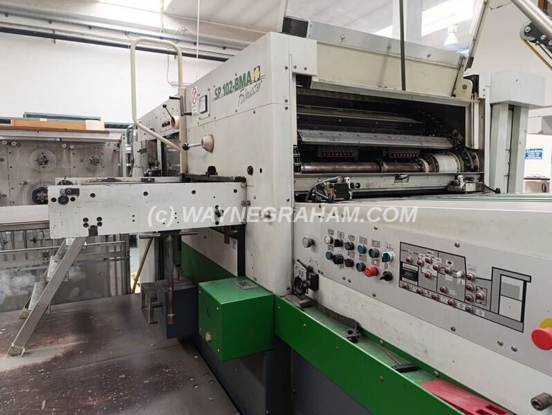 Image of a pre-owned Bobst SP 102-BMA Foilmaster Hot Foil Stamping Machine For Sale - Year: 2017 - Equipped with: Maximum Sheet Size 1,060 x 760mm, 3 Horizontal Foil Pulls, 2 Cross Foil Pulls - Ref: 32098