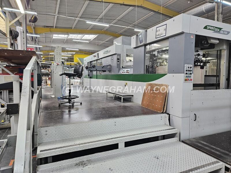 Image of a used Bobst SPrintera 106 PER Die Cutting Machine For Sale - Year: 2001 - Equipped with: Maximum Sheet Size 1,060 x 760mm, Stripping Station, Blanking Station, Power Register, Non-Stop Feeder, Continuous Delivery, Centerline, CUBE, Micrometric, Machine on a Plinth, Fully Refurbished 2024