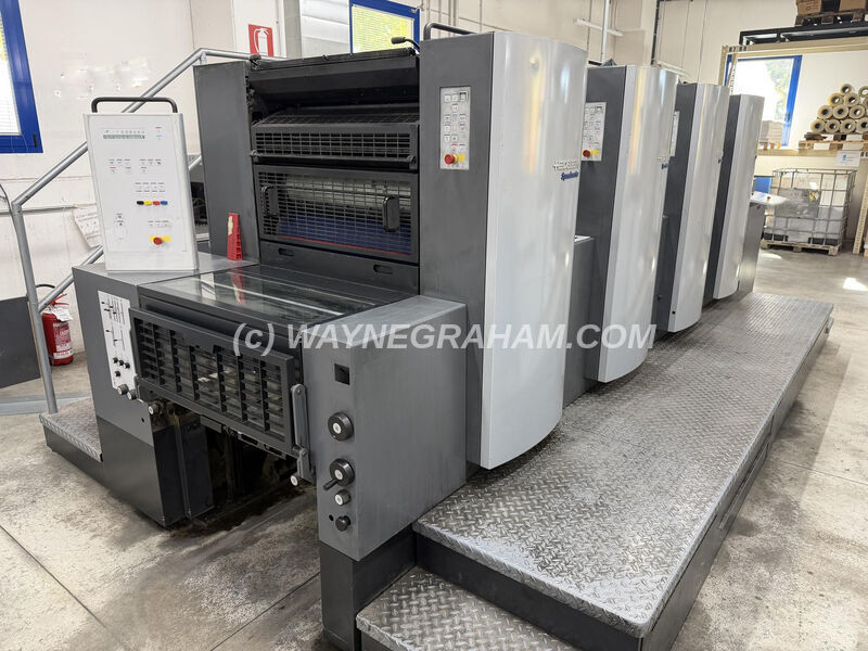 Image of a used four color Heidelberg SM 74-4-P Printing Press For Sale - Equipped with: Prinect Press Center, Alcolor Dampening, Technotrans Refrigeration and Recirculation, Autoplate, Preset, Automatic Blanket Wash, Automatic Ink Roller Wash, Automatic Impression Cylinder Wash, Dry Powder Spray Unit, Perfects 2-2 - Year: 2010 - Ref: 32137