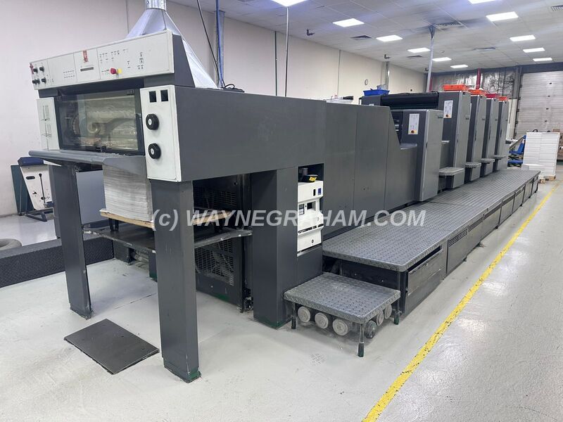 Image of a pre-owned Heidelberg Speedmaster SM 74-4-H-L For Sale - Equipped with: CP2000, Alcolor Dampening, Refrigeration and Recirculation, Autoplate, Preset, Automatic Blanket Wash, Automatic Impression Cylinder Wash, Dry Powder Spray Unit, High Pile Delivery, Coating Unit - Year: 2000 - Ref: 32142