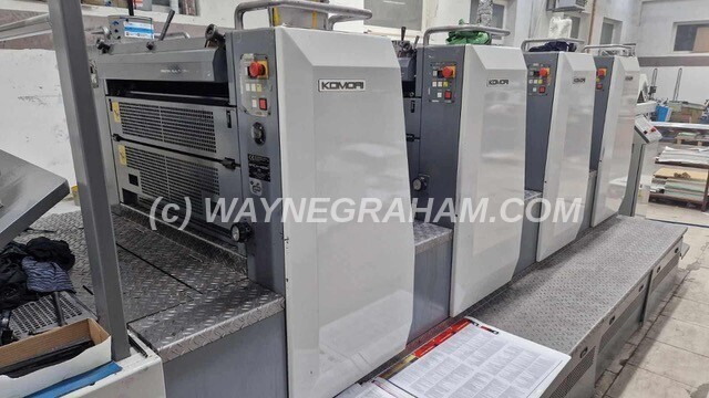 Image of a used Komori Spica 429+P Four Colour Printing Press - Year: 2007 - Equipped with: PQC-S, KHS-AI, Komorimatic Dampening, KPC, Automatic Blanket Wash, Automatic Ink Roller Wash, Dry Powder Spray Unit, Perfecting 2-2 - Ref: 32161