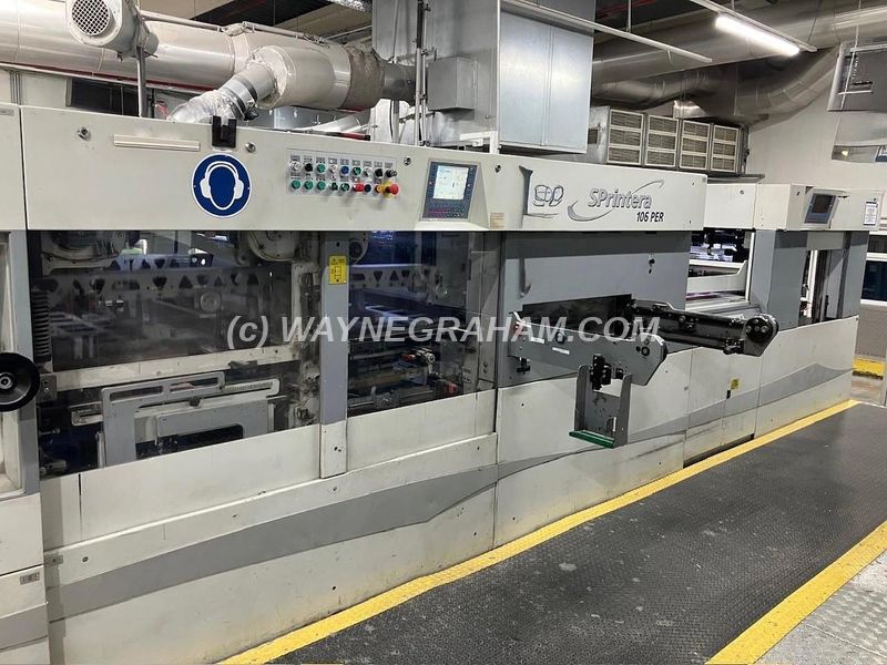 Image of a used Bobst SPrintera 106-PER Die Cutting Machine with both Stripping and Blanking Stations For Sale - Year: 2003 - Equipped with: Stripping Station, Blanking Station, Power Register, QuickLock, Centerline, Machine on a Plinth, Paper and Board 70-2,000gsm, E and B Flute Corrugated to 4mm - Ref: 32235