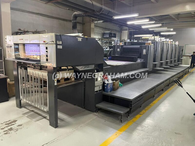 Image of a used Heidelberg CD 102-5+LX Five Colour Printing Press Fpr Sale - Year: 2005 - Equipped with: used Heidelberg XL75-5-LX - Five Colour Printing Press for Sale - Year: 2005 - Equipped with: CP2000, Alcolor Dampening,Tecnhotrans Refrigeration and Recirculation, Autoplate, Preset, Ink Temperature Control, Automatic Blanket Wash, Automatic Ink Roller Wash, Automatic Impression Cylinder Wash, Anilox Coating Unit, End of Press UV Dryer, Interdeck UV Preparation after every Unit, 3 UV Dryer Cassettes Available, IR Dryer, Grafix Powder Spray Unit, Non-Stop Feeder, Continuous Delivery, Extended Delivery